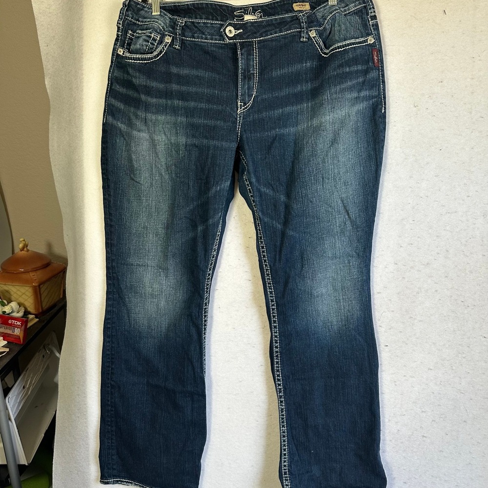 Silver Jeans Co Tuesday Bootcut Dark Wash Thick Stitch Denim Jeans W40 L31